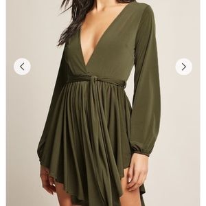 Nordstrom Olive Green Belted Flounce Dress